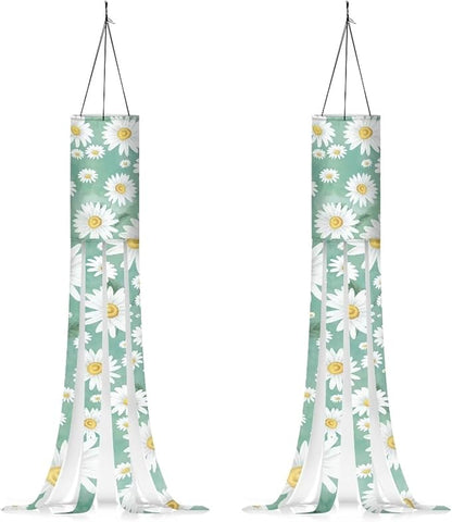 Daisy Fence Windsocks Print Outdoor Hanging Decorations for Front Yard Patio Lawn Garden Party Autumn Thanksgiving Decor 2 Pieces