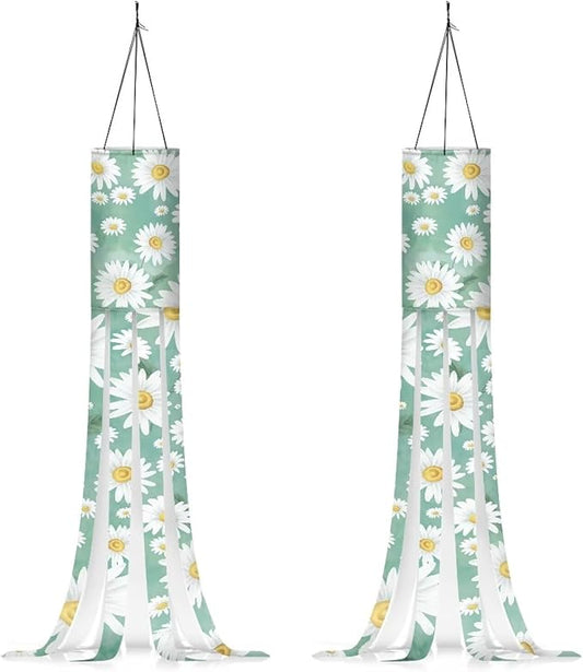 Daisy Fence Windsocks Print Outdoor Hanging Decorations for Front Yard Patio Lawn Garden Party Autumn Thanksgiving Decor 2 Pieces