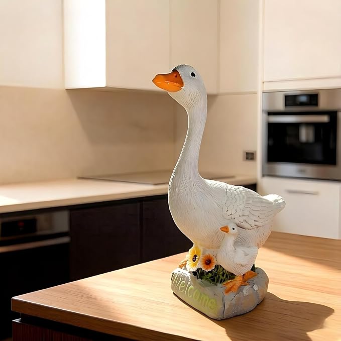 Outdoor Goose Statue, 9.5 Inch Goose Figurines Garden Statues & Sculpture for Patio, Porch and Lawn, Memorial Stone and Gifts for Goose Lover