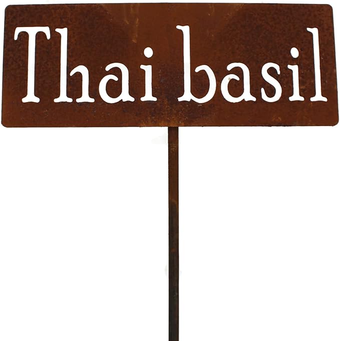 Classic Metal Garden Markers 19 Inches Tall (Thai basil, Naturally Rusted)