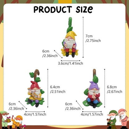 3PCS Cute Gnome Statue Flower Pot Hugger, Music Performance Gnome Resin Hanging Statue Outdoor Garden Decor, Fence Ornaments for Patio Lawn Garden Yard Plant Pot