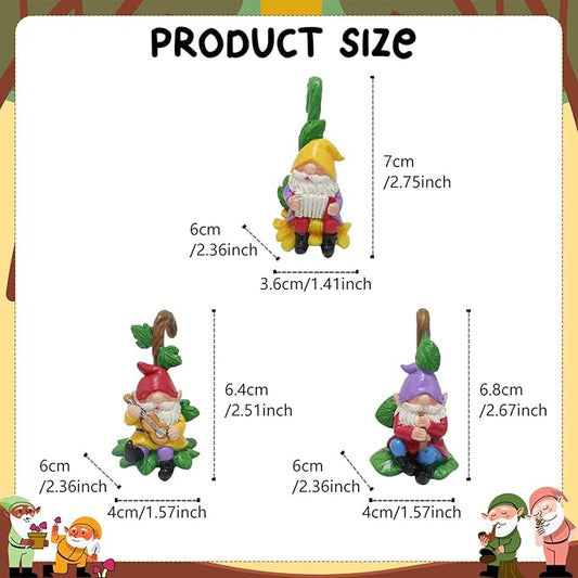 3PCS Cute Gnome Statue Flower Pot Hugger, Music Performance Gnome Resin Hanging Statue Outdoor Garden Decor, Fence Ornaments for Patio Lawn Garden Yard Plant Pot