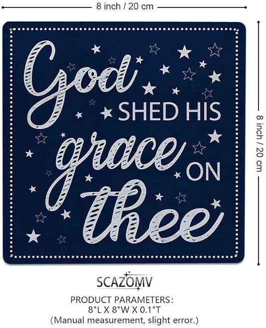 God Shed His Grace On Thee Metal Sign Independence Day 4th of July Gifts Home Decor for Labor Day USA Art Wall Hanging Decoration for Front Door Outdoor Outside Porch (8x8 Inch)