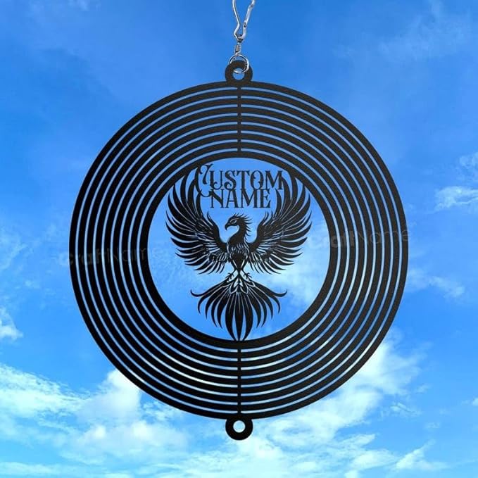 Personalized Phoenix Metal Wind Spinner, Custom Outdoor Ornament for Yard Display, Kinetic Art Sculpture, Symbolic Gift (Phoenix Garden Wind Spinner)