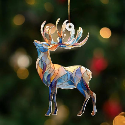 Stained Glass Deer Christmas Ornament 2025 – Reindeer Tree Decoration, Acrylic Suncatcher Window Hanging, Holiday Home Décor & Gift for Wildlife Lovers(Sun-06)