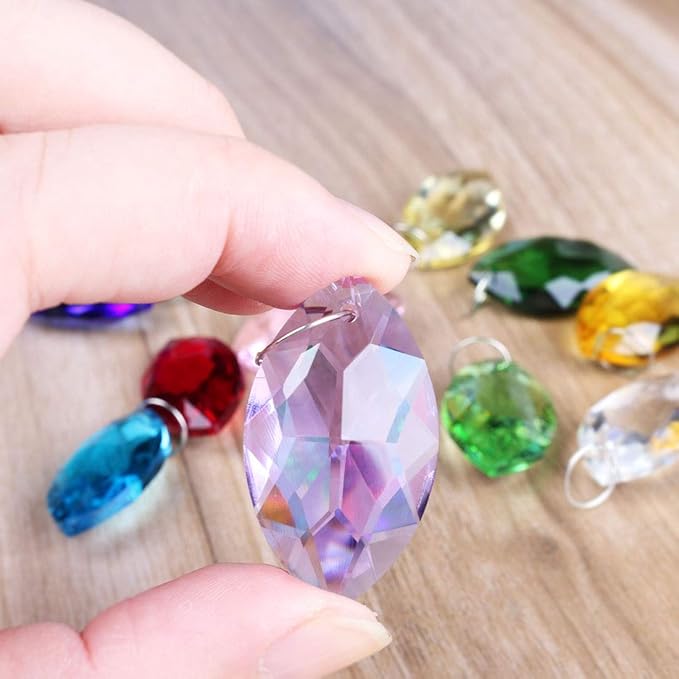 H&D HYALINE & DORA 38mm Multi-Color Feng Shui Faceted Decorating Crystal Horse Eye Prism,Pack of 12