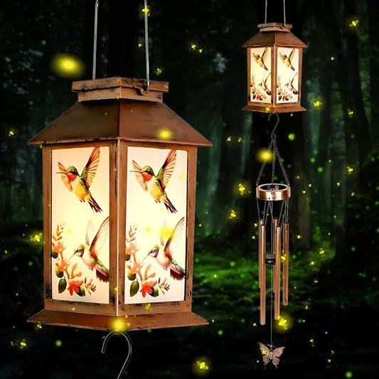 Hummingbird Solar Lighten Wind Chime with Lantern Design - Outdoor Decorative Wind Bells for Garden, Porch, Balcony - Relaxing Nature Sounds- Gifts for mom，Friend，Sister，Grandma