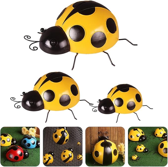 TOYANDONA 3pcs Simulated Ladybug Decorations Outdoor Iron Art Adornments Extra for Garden Lawn and Vibrant Ladybug Ornaments for Backyard and Landscape
