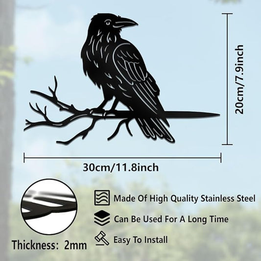 WADORN Crow Raven on Branch Metal Yard Art Decor, Bird on Branch Outdoor Tree Silhouette Stake for Tree Yard Garden Patio Animal Outdoor Decor Gift for Housewarming Home Art Decor