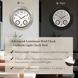 Presentime & Co 24" Jameson Illuminated in/Outdoor Clock, Modern Farmhouse, Self-Illuminated, Waterproof, Weather Station (Thermometer & Hygrometer), Metal Clock, Morning Silver. (Night Light)