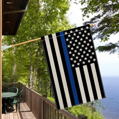 AVOIN colorlife Thin Blue Line House Flag 28x40 Inch Double Sided, American Stars and Stripes Police Officers Solidarity Yard Outdoor Decoration