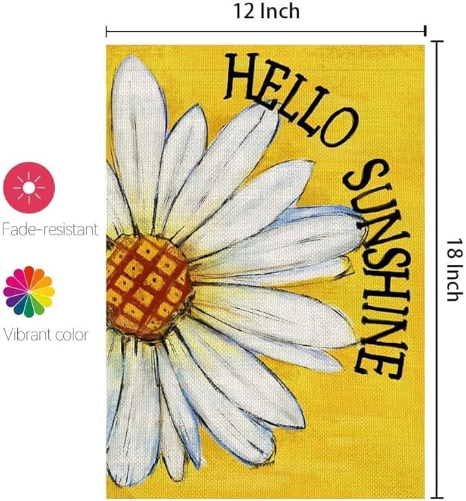 CROWNED BEAUTY Summer Garden Flag Daisy Double Sided 12x18 Inches Small Burlap Seasonal Welcome Yard Porch Decoration for Outside (Yellow)