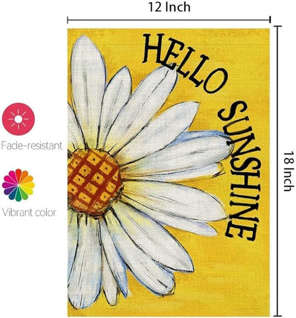 CROWNED BEAUTY Summer Garden Flag Daisy Double Sided 12x18 Inches Small Burlap Seasonal Welcome Yard Porch Decoration for Outside (Yellow)