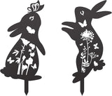 2pcs Easter Bunny Garden Stakes, Metal Rabbit Garden Decor Bunny Statue for Yard Animal Sculpture Decor Welcome Sign for Indoor Outdoor Patio Lawn