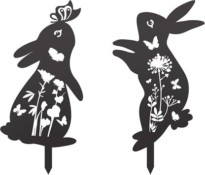 2pcs Easter Bunny Garden Stakes, Metal Rabbit Garden Decor Bunny Statue for Yard Animal Sculpture Decor Welcome Sign for Indoor Outdoor Patio Lawn