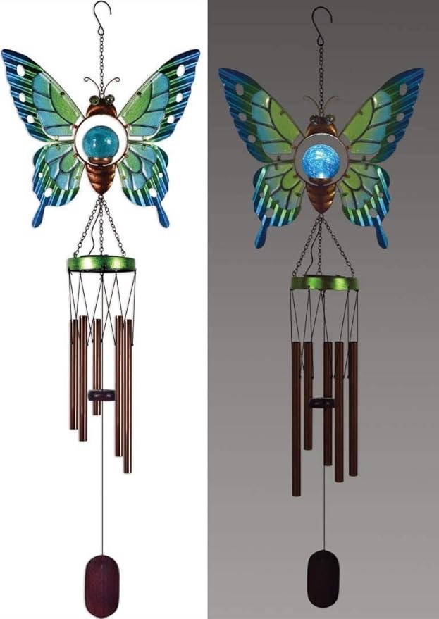 Sunset Vista Designs 93823 Collection Solar Wind Chime, Butterfly, 38-inch Height