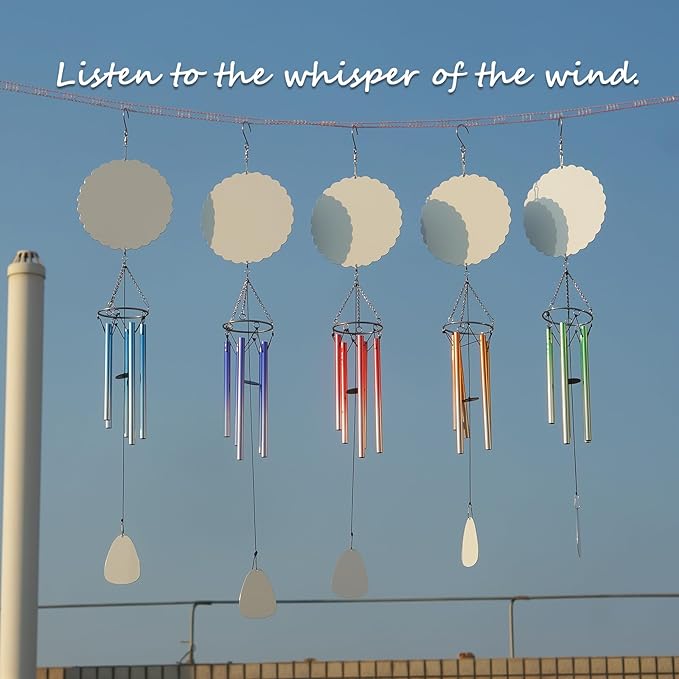 5 Packs 6inch Sublimation Wind Chime Blanks Set Double Size Printable Aluminum Metal Custom Wind Sculpture Kinetic Chimes for Heat Press DIY Craft Yard and Garden Indoor Hanging Decoration