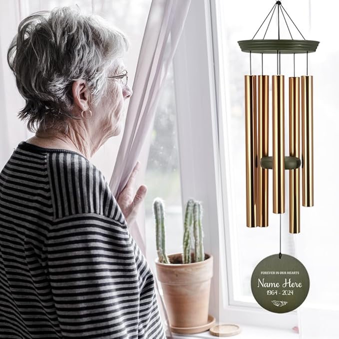 Personalized Sympathy Wind Chime, 36 Inch Memorial Wind Chimes for Outside, Cardinal Wind Chimes, Wind Chime Deep Tone for Loss of Loved One for Condolences/Funeral, Product in USA