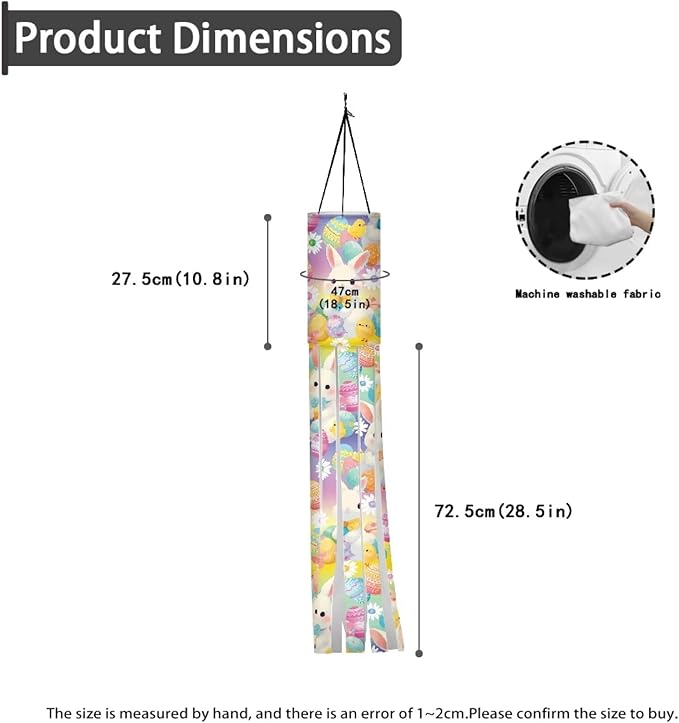 Jeiento Easter Day Theme Windsock Cute Rabbit Colorful Daisy Windsock Flag 40" Outdoor Hanging Decoration for Home Yard Patio Lawn Garden Tree,2 Pack