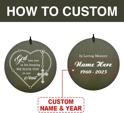 Personalized Wind Chimes, 36inch Memorial Wind Chime, in Loving Memory of Dad/Mom, Sympathy Gifts, Custom Cross Wind Chimes for Loss of Loved, Gods Bless You, Garden Decor (Produced in USA)