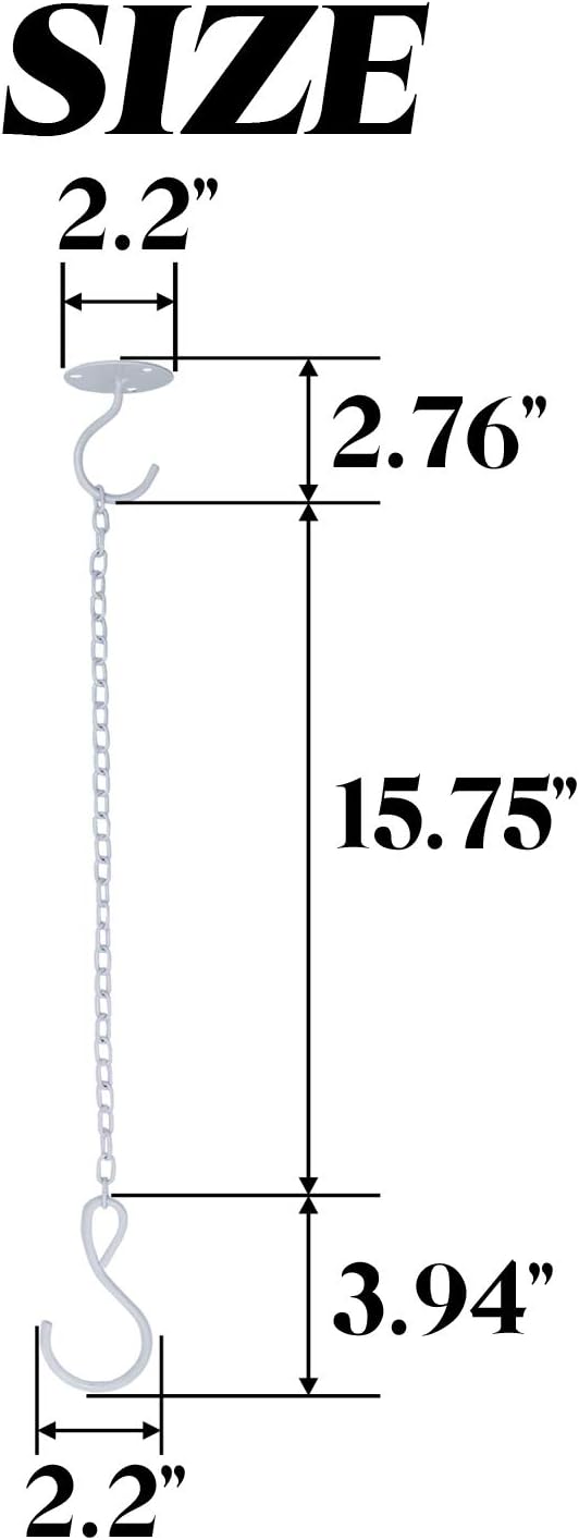 TIHOOD 2PCS Wall Mount Ceiling Hooks, Metal Plant Bracket Iron Wall Mount Lanterns Hangers for Hanging Bird Feeders, Lanterns, Wind Chimes, Planters, Outdoor Decoration Hooks (White(with chain))
