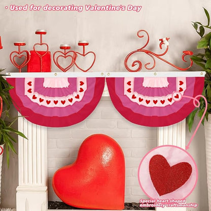 4Pcs Valentine Bunting Flags 2x4Ft Embroidered Love Heart Half Fan Bunting Decor Wedding Season Valentine’s Day Galentine’s Day Outside Banner for Outdoor Porch Garden Fence Décor Engagement Party Anniversary