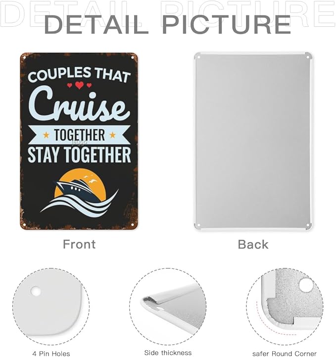 Patio Wall Decor Couples That Cruise Together Stay Together Cruising Lovers Metal Signs Vintage Bathroom Bathroom Yard Wedding Street Sign Wall Decor Fun Inspirational Happy Quotes Office 8X12inch