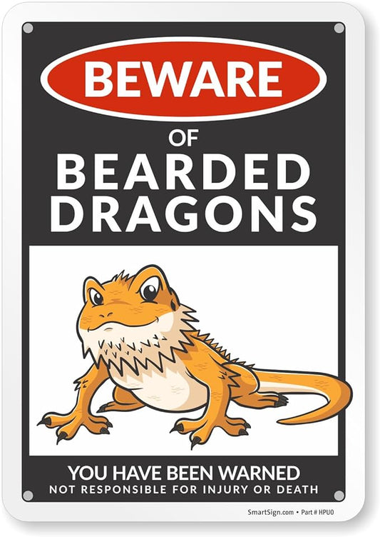 SmartSign Funny Beware Of Bearded Dragons Warning Sign - 10"x7", 40 mil Laminated Rust-free Aluminum - Metal Signs for Wall Decor, Outdoor, Patio, Gifts, Cafe - Dragon Theme, Made in USA