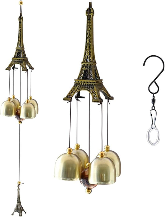 Maydahui Eiffel Tower Retro Wind Chime (20.5 Inch H) Alloy Wind Bell Musical Windchime with S Shaped Hook for Mom Gifts Festival Garden Party Indoor and Outdoor Decor