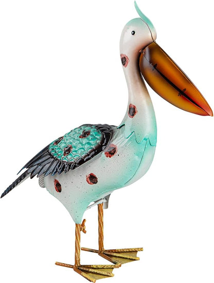 Metal Pelican Garden Statues, Light Green Pelican Coastal Decor for Outdoor Yard Beach Lawn Patio Pool Display (Color-2)