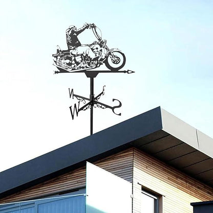 Black Weather Vane Animal Statue Wind Direction Indicator Garden Measuring Tool Crafts Ornament, Motorcycle
