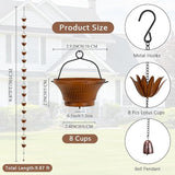 Lotus Rain Chains for Outside, 9.8FT Rain Gutter Chain with 16 Cups, Adjustable Rain Catcher Chain for Eaves Drainage, Replacement for Downspout