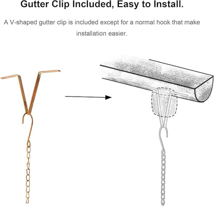 Glitzhome 8.5 FT Bird and Cup Rain Chains, Faux Copper Patina Finish Rain Chains for Gutters, Adjustable Rain Catcher Chain with V-Shaped Gutter