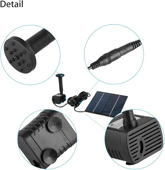 Solar Fountain with Panel Water Pump for Bird Bath Solar Panel Kit Outdoor Fountain for Outdoor Small Pond, Patio Garden and Fish Tank