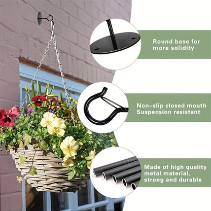 Ceiling Hooks for Hanging Plants Holder with Safety Buckle,Ceiling Decor Hook Heavy Duty,Metal Plant Hanger Indoor&Outdoor.Hooks for Hanging Plants,Wind Chime,Bird Feeders (Black, 2PCS)