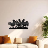 CREATCABIN Farmhouse Metal Wall Decor Hanging Sculpture Wall Art Rooster Hen Chick Egg Rustic Sign Wall Silhouette Artwork Decoration for Indoor Outside Home Office Hotel Black 11.8 x 5.9 Inch