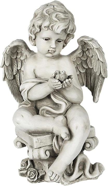 Fenteer Heavenly Statue for Outdoor Lawn Decoration, Angel Holding Bird, 22x34cm