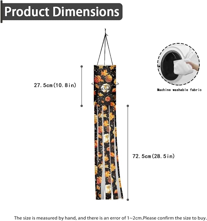 Maple Leaf Pumpkin Windsock Outdoor Hanging Decoration Durable Machine Washable 2 Pieces Windsocks Home Garden Balcony Halloween Spooky Horror Decoration
