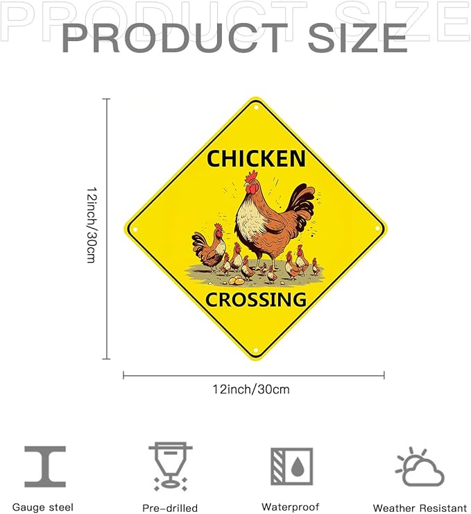 Chicken Crossing Sign, Chicken Crossing for Chicken Coop Bundle 2 Pieces Nene Crossing Farmhouse Wall Decor Garage Retro 12X12 Inch