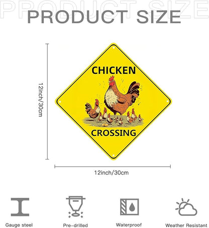Chicken Crossing Sign, Chicken Crossing for Chicken Coop Bundle 2 Pieces Nene Crossing Farmhouse Wall Decor Garage Retro 12X12 Inch