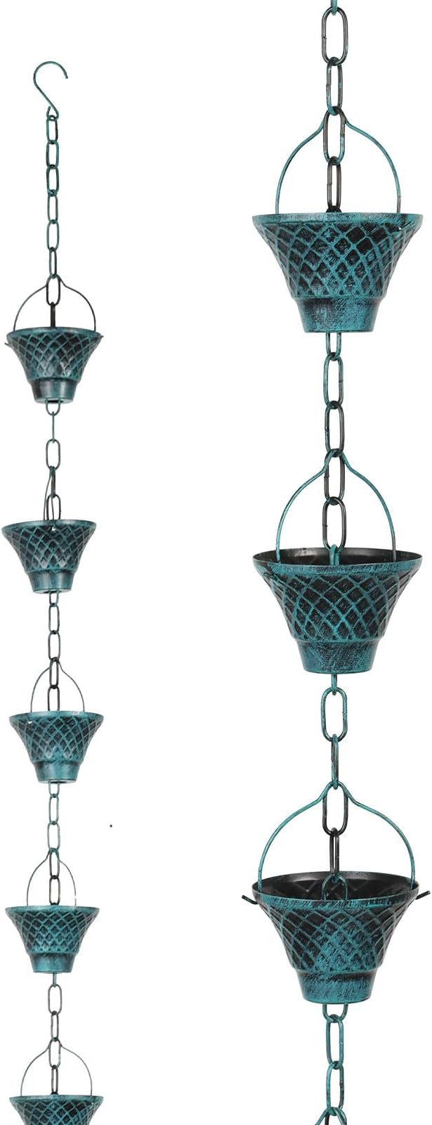 Gutter Chain, Rain Chain for Gutter, Downspout Decorative Metal Rain Catcher Diverter with Hook for Outside Windowsill Garden Patio Courtyard (Blue)