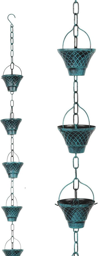 Gutter Chain, Rain Chain for Gutter, Downspout Decorative Metal Rain Catcher Diverter with Hook for Outside Windowsill Garden Patio Courtyard (Blue)