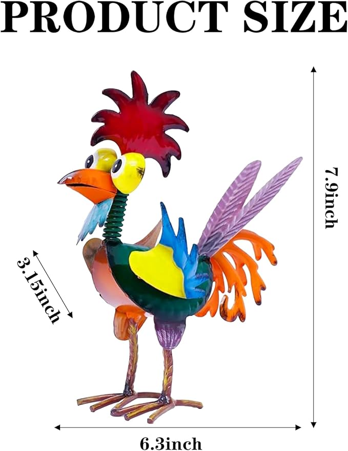 7.9" Garden Rooster Statues Sculpture, Metal Rooster Statues, Outdoor Animal Statue, Chicken Ornaments Yard Art for Backyard Patio Lawn Decorations (Green)
