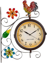 Vintage Indoor Outdoor Clock - Silent Non-Ticking, Double Sided Wall Clock with Rooster Decor Waterproof for Garden, Patio, Yard, Farmhouse, Home Décor (Orange)