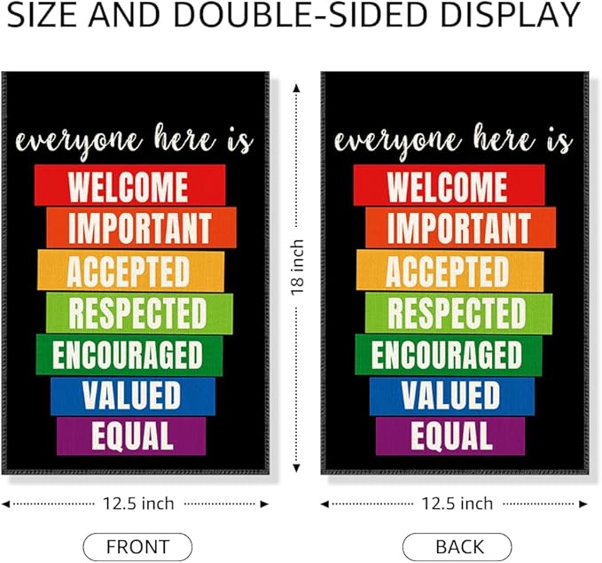 Everyone Here Is Welcome Garden Flag, Funny LGBTQ Pride Ally Flags for Outside, Inclusion And Equality Yard Sign, Be Kind Human Equality Flag, Protest And Resist Yard Décor