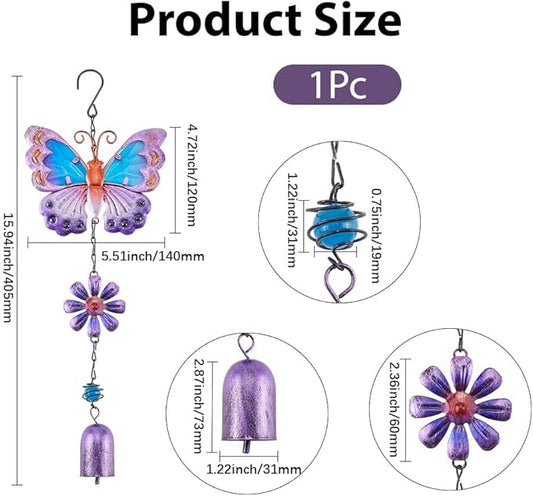 GORGECRAFT Butterfly Wind Chimes Purple Metal Iron Waterproof Animal Butterflies Flower Floral Decoration Glow Wind Catcher Chime with Bell for Indoor Outdoor Home Garden Festival Party