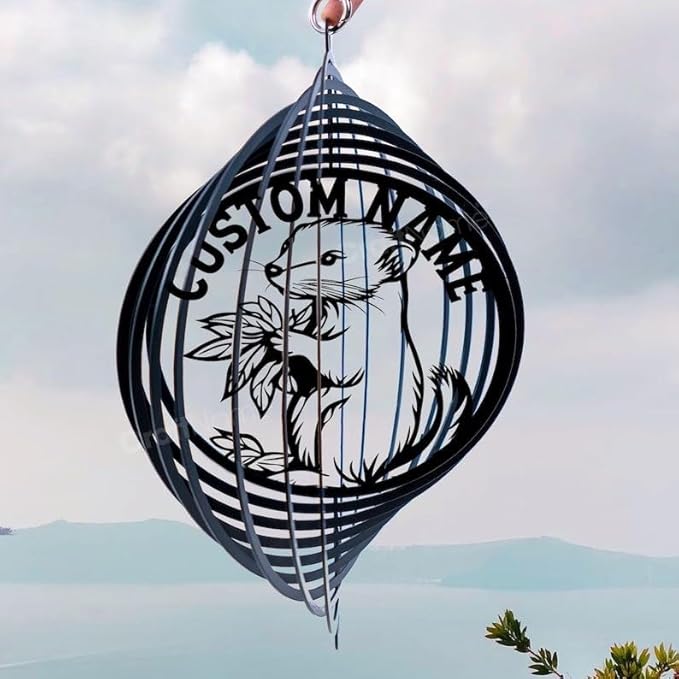 Personalized Ferret Metal Wind Spinner, Custom Hanging Decoration for Outdoor Display, Kinetic Garden Sculpture, Pet Lover Gift (Ferret Garden Wind Spinner)