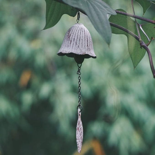 Japanese Traditional Lucky Small Wind Chimes for Outside, Iwachu Cast Iron Bless Temple Wind Bell Memorial and Sympathy Leaf Wind Chimes Outdoor or Indoor for Good Luck Garden, Patio, Balcony