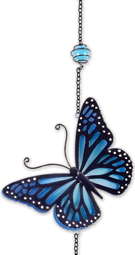 Sunset Vista Designs Weather-Resistant Butterfly Wind Bell Indoor/Outdoor Yard & Garden Chime Décor, 31-Inch, Blue