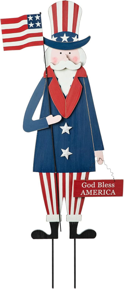 Glitzhome 4th of July Decorations, Uncle Sam Patriotic Yard Sign Stakes Decorations Outdoor, independence day Memorial Garden God Bless America Wall Decor